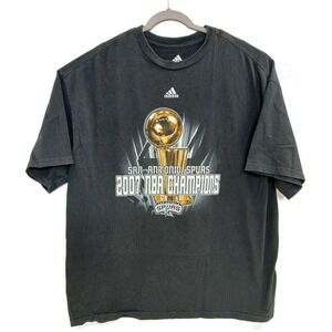 San Antonio‎ Spurs Shirt Mens XL Black NBA Basketball Adidas 2007 Champions Tee